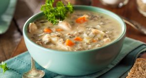 Creamy, rich chicken soup with the nutty flavour of wild rice and the aroma of mushrooms and thyme