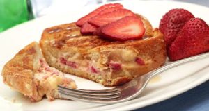A delicious sweet breakfast: Stuffed French toast with fruit