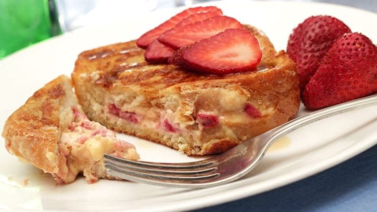 A delicious sweet breakfast: Stuffed French toast with fruit