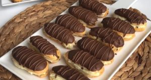 Tasty bananas with vanilla cream with delicious chocolate glaze