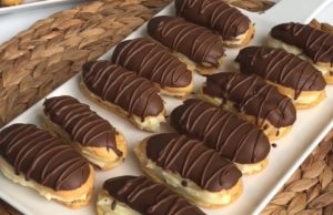 Tasty bananas with vanilla cream with delicious chocolate glaze