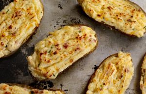 Delicious, crispy and aromatic baked potatoes stuffed with “bryndza” and herbs