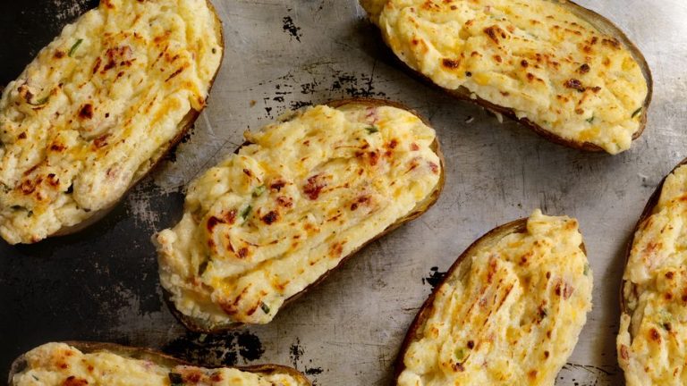 Delicious, crispy and aromatic baked potatoes stuffed with “bryndza” and herbs