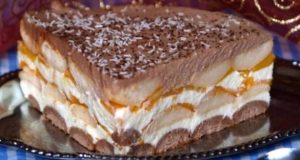 Unbaked sponge cake with peaches – tastes absolutely perfect