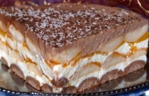 Unbaked sponge cake with peaches – tastes absolutely perfect