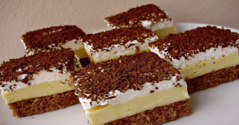 Delicious cake with vanilla pudding and cream