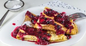 Pancakes with hot raspberry syrup – a delicious combination!