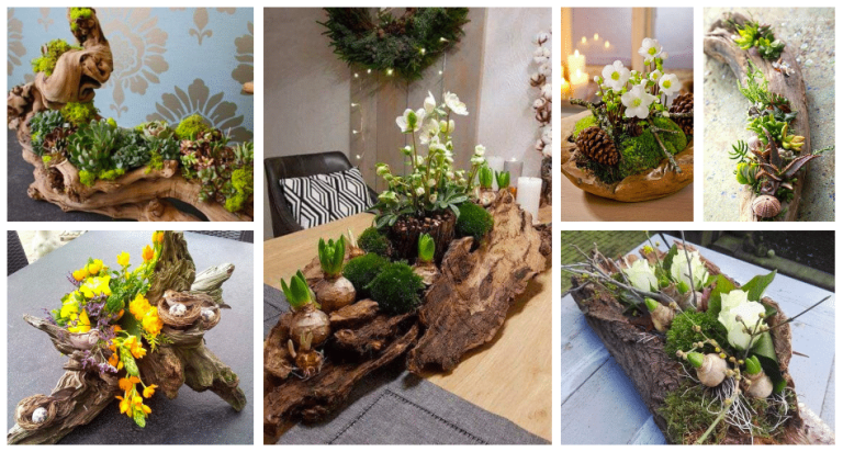 Take a look at the beautiful decorations made from an old stump or log