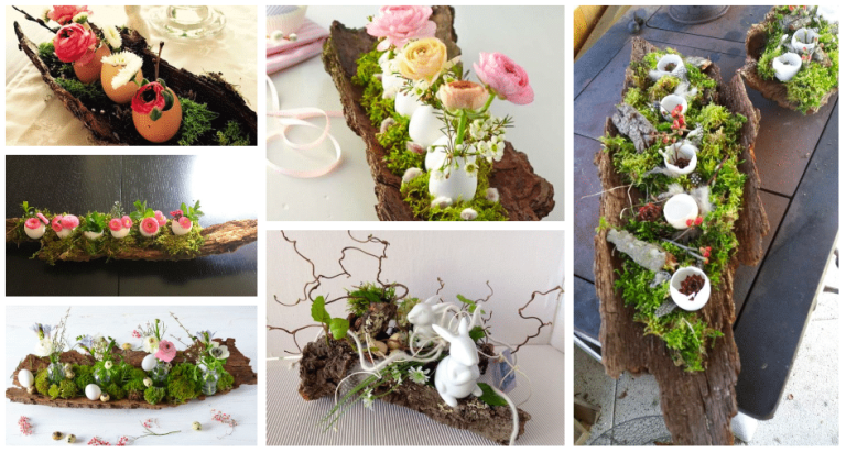 Create beautiful spring decorations from bark and natural material