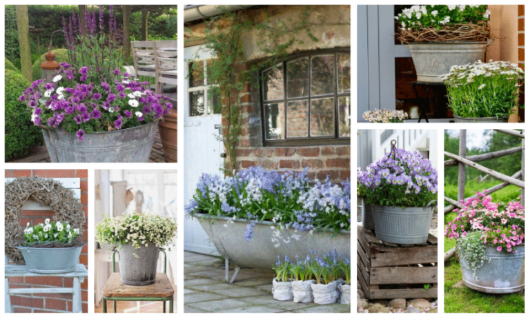 Use tin buckets to create a beautiful decoration for your garden