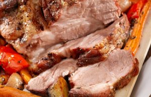 Tip for a succulent lunch – Roasted neck of pork on vegetables with delicate sauce