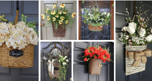 Spring flower decorations for your front door! The basis is a plain wicker basket