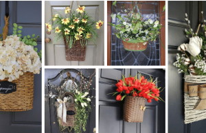 Spring flower decorations for your front door! The basis is a plain wicker basket