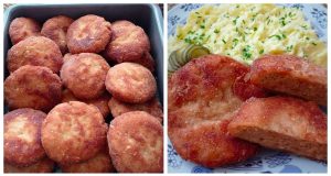 Minced schnitzel baked in the oven with sour cream and mashed potatoes
