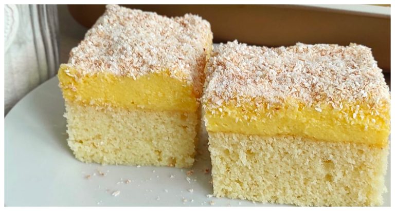 Dessert with cream and roasted coconut or “sawdust slices”