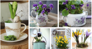 Beautiful spring flower decorations – Make use of old dishes!