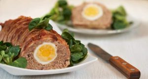 Traditional, fragrant, slightly crispy meatloaf with egg