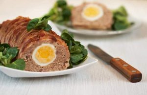 Traditional, fragrant, slightly crispy meatloaf with egg