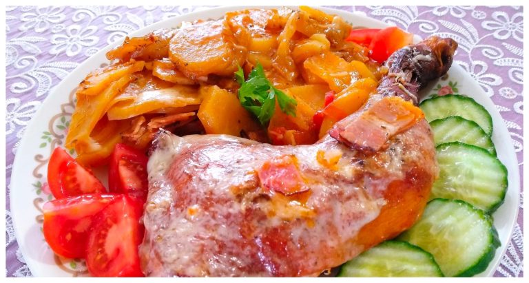 Smoked chicken bake with potatoes and bacon – quick and tasty