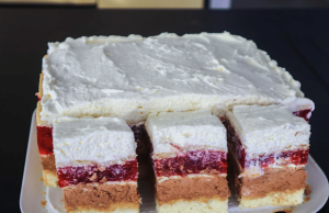 Delicious dessert with fruit, chocolate and cream – recommended