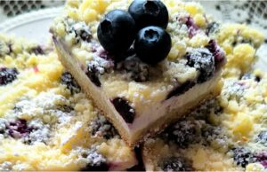 Delicate Butter Cake with Quark, Blueberries and Honest Crumble Butter cake with quark and blueberries on a tray – honest homemade dessert