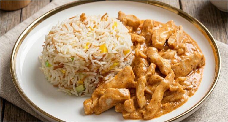 Delicious Chicken Strips with Garlic and Vegetable Rice