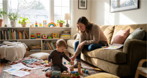 My Friend Babysat My Child. One Day She Told Him He’d Be Better Off With Her A cozy living room where Alena is babysitting Matěj