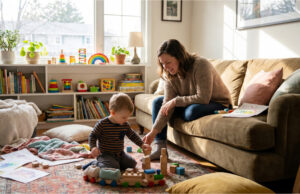 My Friend Babysat My Child. One Day She Told Him He’d Be Better Off With Her A cozy living room where Alena is babysitting Matěj