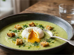 Delicate Creamy Zucchini and Potato Soup with Poached Egg Delicate creamy zucchini and potato soup with poached egg