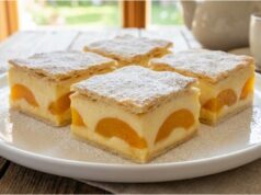 Pudding Delight with Puff Pastry, Ladyfingers and Apricots Puff pastry pudding cake with apricots and ladyfingers – crispy top, creamy center