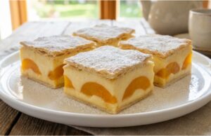 Pudding Delight with Puff Pastry, Ladyfingers and Apricots Puff pastry pudding cake with apricots and ladyfingers – crispy top, creamy center