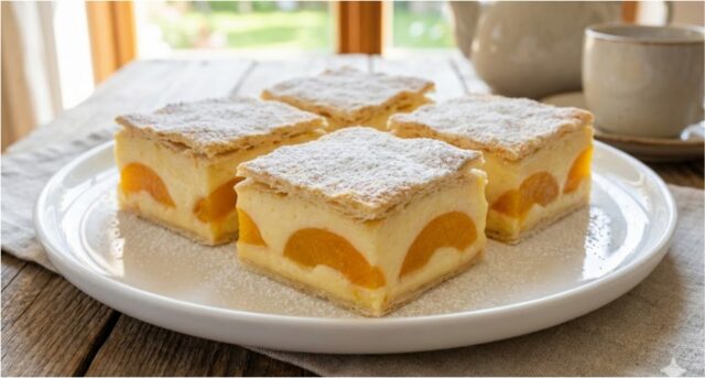 dessert-6-1 Puff pastry pudding cake with apricots and ladyfingers – crispy top, creamy center