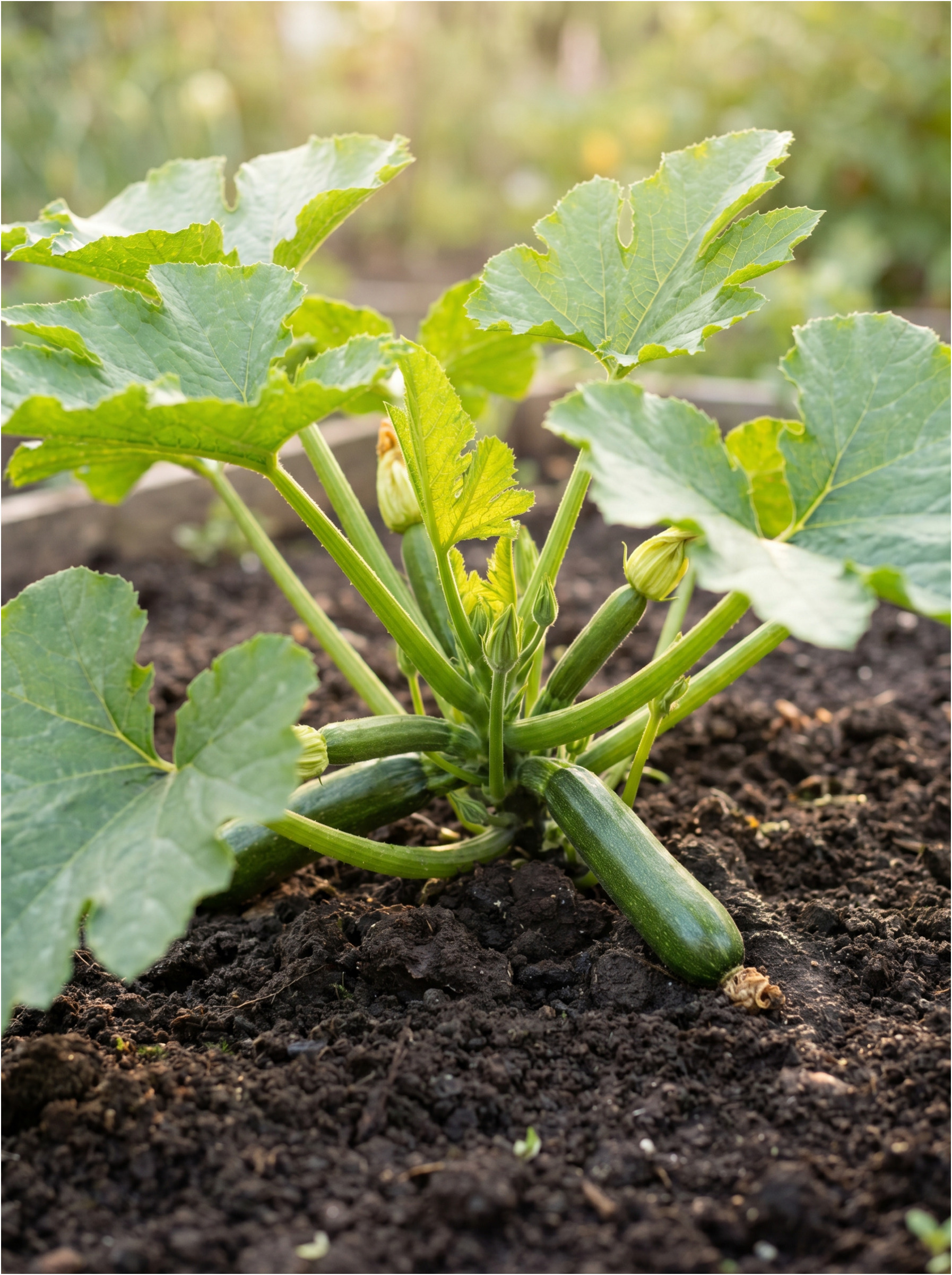 Growing zucchini in the garden.