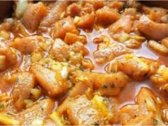 Recipe for Marinated Pork Strips with Curry and Mustard: Meat That Melts in Your Mouth Juicy pork strips marinated with curry and mustard