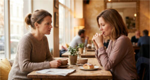 My Best Friend Supported Me Through My Divorce. Then She Started Dating My Ex Lucie and Petra meeting in a café