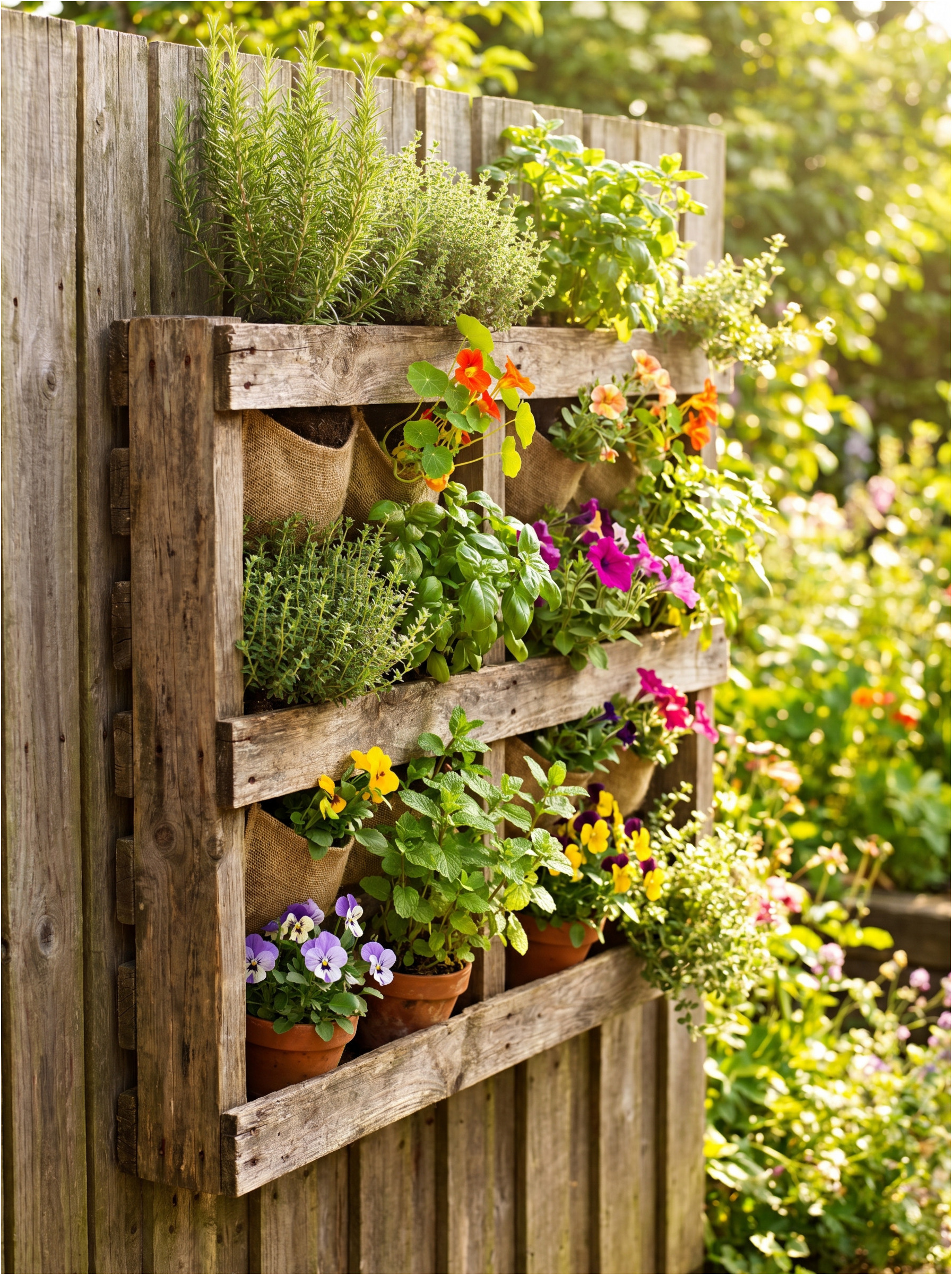 Pallets as vertical gardens.
