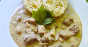Hearty Creamy Mushroom Sauce with Pork and Homemade Dumplings Hearty creamy mushroom sauce with pork and homemade dumplings