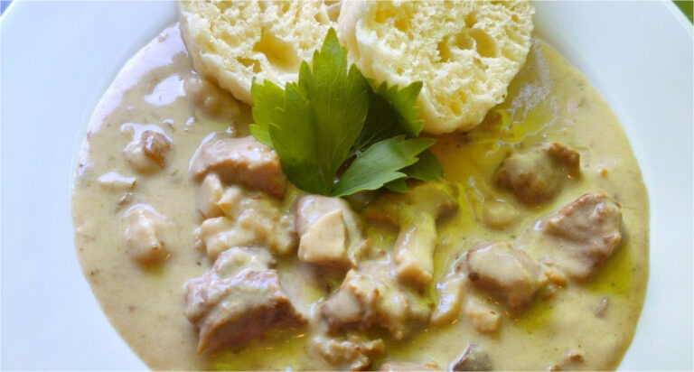 Hearty Creamy Mushroom Sauce with Pork and Homemade Dumplings