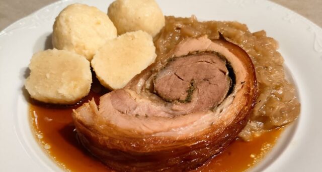 pork-belly-roll Pork belly roll with herbs, braised cabbage and potato dumplings – honest Czech lunch