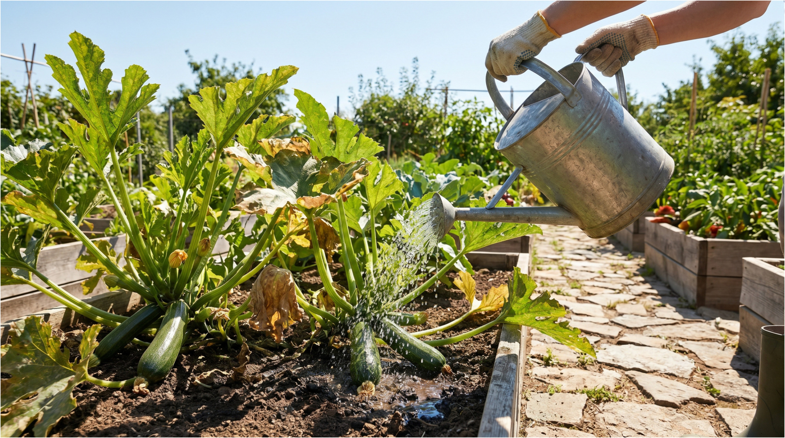 Proper watering of zucchinis.