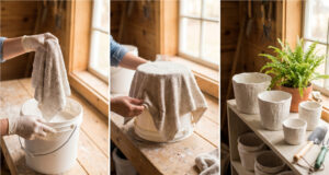 Throw Away Expensive Designer Planters: How to Make Luxurious Plant Covers Using Ordinary Plaster and an Old Towel Shaping the plant pot cover