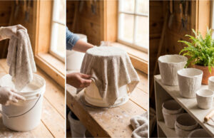 Throw Away Expensive Designer Planters: How to Make Luxurious Plant Covers Using Ordinary Plaster and an Old Towel Shaping the plant pot cover