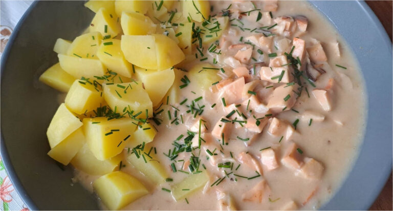 Spring Sulphur Shelf Mushroom in a Tangy Cream Sauce with Chives