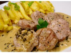 Luxurious Pork Tenderloin with Green Peppercorn and Cognac Sauce Pork tenderloin with green peppercorn sauce – a luxurious recipe with cognac in minutes