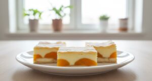 Delicate Fruit Delight: Quick Puff Pastry Pudding Treat with Apricots, Ladyfingers and Vanilla Cream Puff pastry pudding treat with apricots: Lightning-fast dessert