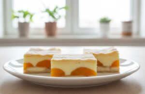 Delicate Fruit Delight: Quick Puff Pastry Pudding Treat with Apricots, Ladyfingers and Vanilla Cream Puff pastry pudding treat with apricots: Lightning-fast dessert