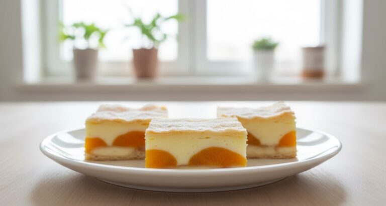 Delicate Fruit Delight: Quick Puff Pastry Pudding Treat with Apricots, Ladyfingers and Vanilla Cream