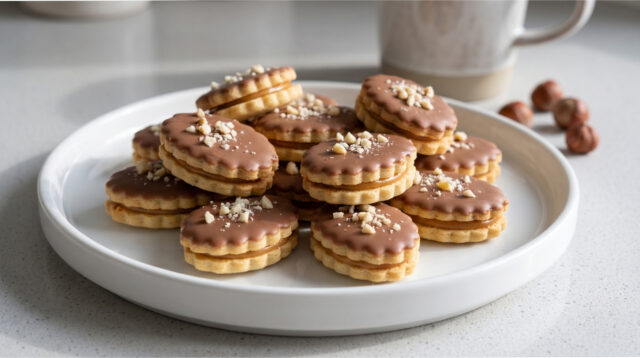 almond-ovals-chocolate Almond ovals with chocolate and chopped almonds
