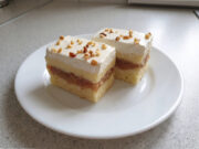 Apple Cake with Vanilla Cream: Moist Dessert for Coffee or Tea Layered apple cake with vanilla cream and whipped cream