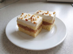 Apple Cake with Vanilla Cream: Moist Dessert for Coffee or Tea Layered apple cake with vanilla cream and whipped cream